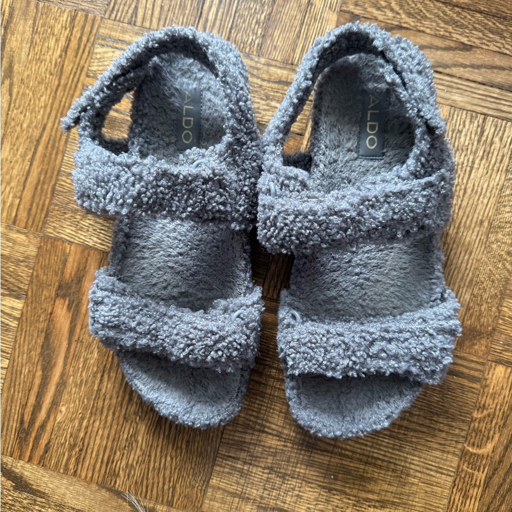 Aldo Gray Fuzzy Sandals